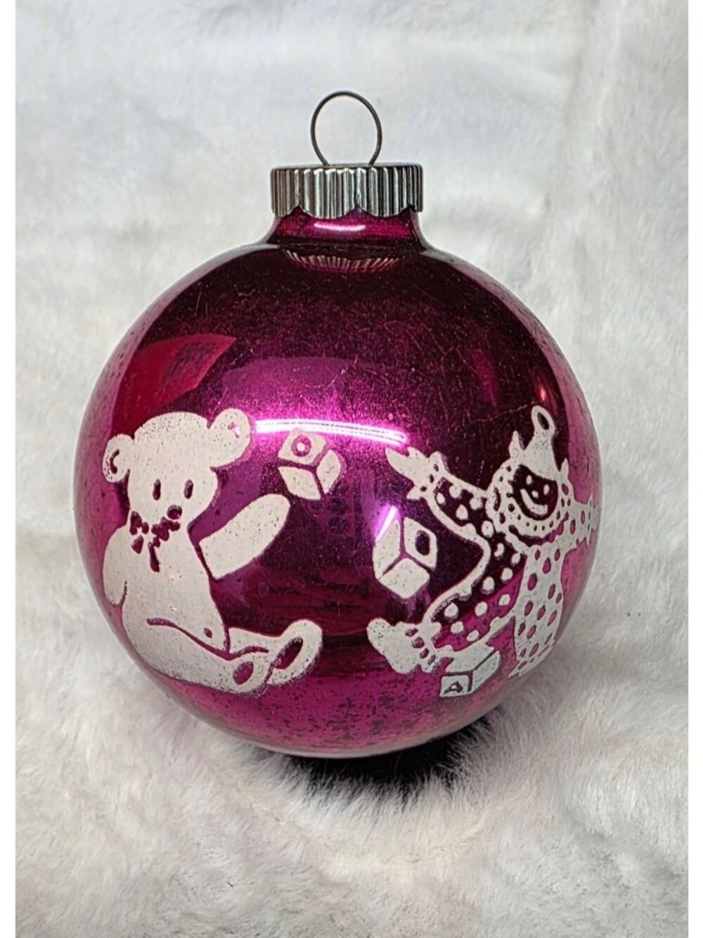 Vintage MCM Pink Toy Stenciled Design Shiny Brite Christmas Ornament